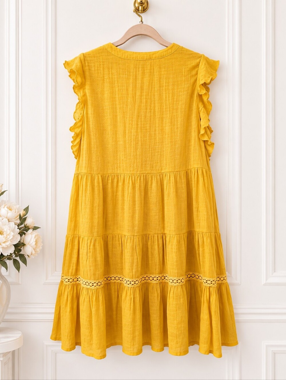 Indigo Rose Mustard Yellow Lace Trim Tiered Dress Petite XL PXL - Picture 6 of 9